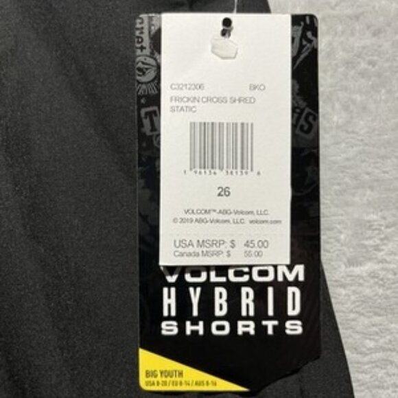 NWT Boy's Frickin Cross Shred Static Black Volcom Hybrid Shorts Size 26 Medium - Picture 2 of 6